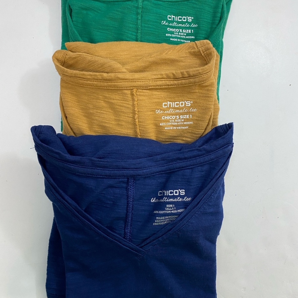 Chico's Bundle of 3 Ultimate Tees‎ Size M Basics Modest Career Casual 3/4 Sleeve